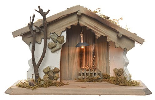 Kaemingk LED Holz Krippe mit Moos 11,5 x 30 x 18,5 cm