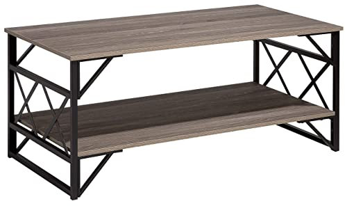 Couchtisch Holzoptik Dunkelbraun Taupe Metallgestell rechteckig Industrie Bolton