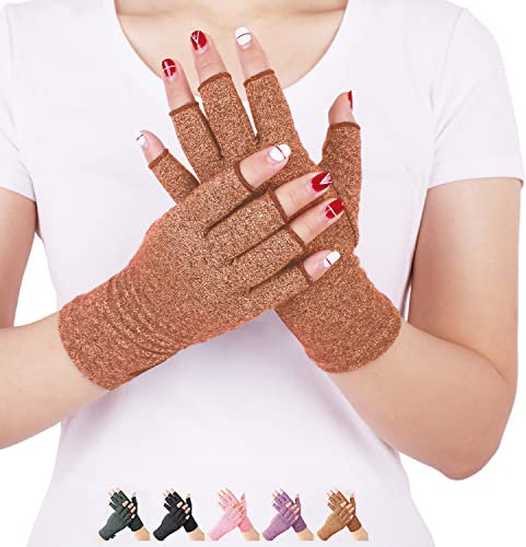 DISUPPO Arthritis Handschuhe – Rheumatische Arthritis Kompressionshandschuhe für Schmerzlinderung, Gaming Tippen, Fingerlose Handschuhe für Männer und Frauen (Braun, L)