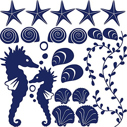 GRAZDesign Wandtattoo Bad Muschel & Seepferdchen Set Wandaufkleber Maritime Deko wasserfest - 049 königsblau