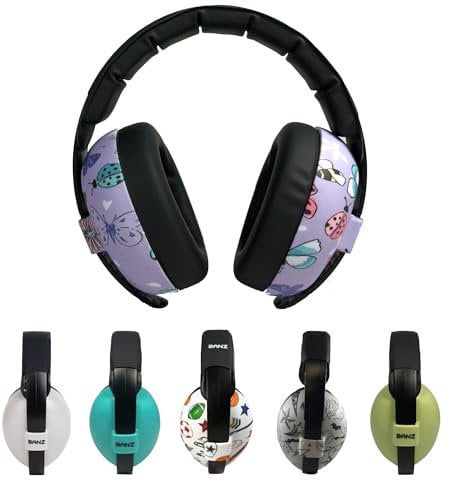 Banz Bubzee Paraorecchie bambino 0-36 mesi - Cuffie per bambini con cancellazione del rumore forte e paraorecchie per bambini, misura regolabile farfalla