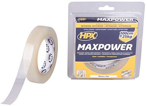 HPX Max-Power-Band, transparent, doppelseitig, 19 mm x 5 m