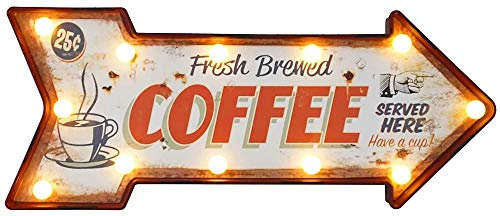 zeitzone Wandleuchte Fresh Brewed COFFEE mit LED Beleuchtung Wegweiser Vintage Leuchtdeko
