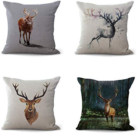 Hengjiang 4 Stück Heiliger Hirsch Traum Sika Hirsch Kreative Kunst Kissenbezug - Home Bar Club Auto Bett Dekor Sofa 45 x 45 cm