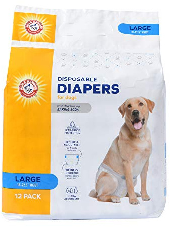 Arm & Hammer for Pets Disposable Female Dog Diapers with Odor Control and Wetness Indicator, Leak Resistant Dog Diapers for Incontinence and Heat Cycles, Size Large 18–23 in Waist, 12 Count