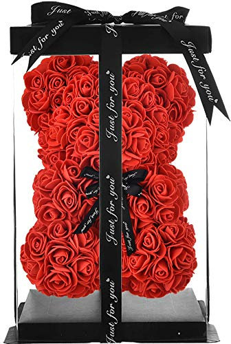 Orsacchiotto di rosa orso rosa per le donne della mamma regali delle sue ragazze della madre orsacchiotto di rosa fatto a mano rosa san valentino regali di compleanno orso rosa scatola (rosso)