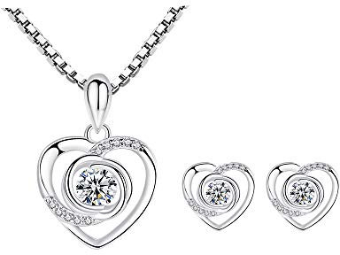 Deyanse Silber Schmuckset für Damen, 925 Sterling Silber Herz Halskette Ohrringe Set, Schneeflocke Anhänger mit 45cm Silber Kette, Herz Ohrstecker mit Weiß Zirkonia, Geschenk zum Weihnachten