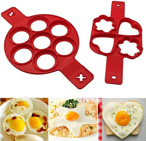 Pfannkuchenform,2 PCS Silikon Pancake Form Mikrowelle Backform Eier Wilderer Antihaft Pfannkuchen Omelett Eierring für Muffins Eier Cupcake Gebäck Herz&Runde&Sternform