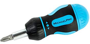 MichaelPro MP002005 8-Piece Multibit Screwdriver, Stubby Multi Screwdriver with 3 Slotted, 2 Philips and 2 Star, 7 in 1 Stubby Ratchet Screwdriver Short Nut Driver