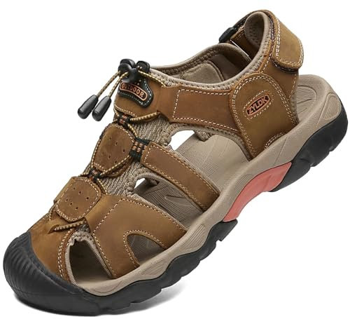 ZYLDK Uomo Sandali Estivi Esterni PelleTraspirante Sandali Sportivi Scarpe da Trekking Passeggiata Casual marrone 47
