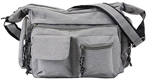irisaa Umhängetasche Damen, Canvas Multifunkionale Schultertasche, Casual Handtasche mit vielen fächern für Schule Shopping Arbeit, Unisex, Damen Tasche:Hell Grau