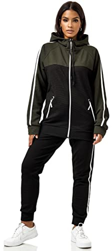 Violento Damen Jogginganzug 0984 | cooler Fitness-Anzug aus Baumwolle | Trainings-Jacke mit Reißverschluss und Kapuze | Sport-Anzug mit Gummizugbündchen | S-3XL