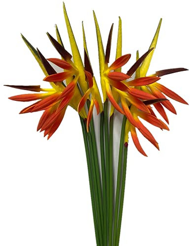 Lot de 8 fleurs artificielles oiseaux de paradis - Plante verte pour décoration de maison, jardin, bureau, véranda, décoration de mariage (orange)