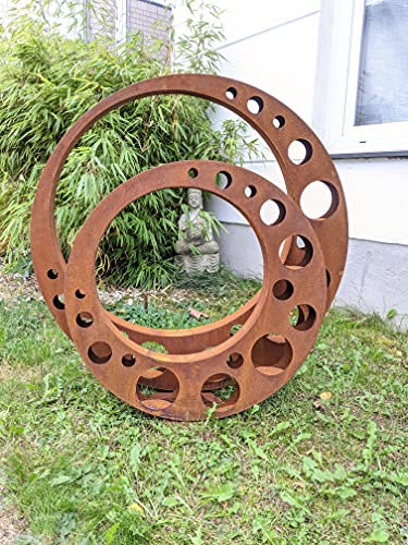 Zen Man 2 St.Edelrost Gartenstecker Rost Gartenskulptur aus Metall Garten Figure Glück Symbol Gartendeko D80 and D60cm,B5cm,032091 Material: 1mm, Handarbeit