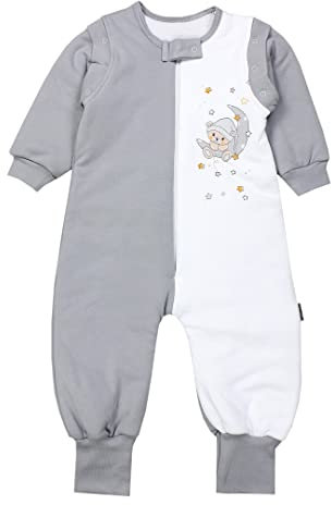TupTam Baby Schlafsack mit Füßen und Ärmeln – Ganzjahres Schlafsack Baby 2.5 TOG, OEKO-TEX zertifiziert, Farbe: Bär auf Mond/Grau, Größe: 104-110