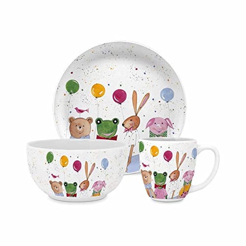 PPD Paperproducts Design Kindergeschirr Set 3-teilig, Teller ø 21 cm / Schüssel ø 12 cm / Tasse 250 ml, Kids-Set aus New Bone China, Motiv: Kid Party