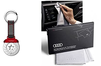 Audi Sport Schlüsselanhänger Einkaufswagenchip & 80A096325 Reinigungstuch für Touchdisplays, Silber, 30x30cm