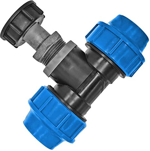 IBC Tank Set Adapter mit Grobgewinde DN60 S60x6 + T-Stück PP Fitting für PE Rohr-Aussendurchmesser 40mm Klemmverbinder Verschraubung Trinkwasser geeignet