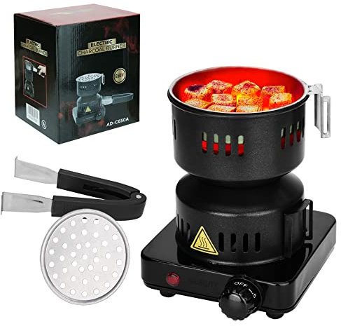 Electric Stove Coconut Charcoal Starter Hookah Coal Burner for Hookah Coal Burner with Detachable Handle Stainless Steel Grill & Rack Smart Heat Control Long Cable for BBQ Kitchen