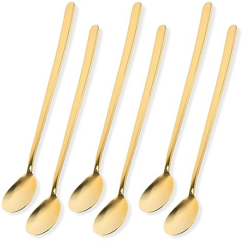 Schramm® 6 oder 12 Stück Latte Macchiatolöffel wählbar in schwarz, silber oder gold Eier Löffel Teelöffel Servierlöffel Kaffeelöffel Dessertlöffel Mokkalöffel Dip, Farbe:gold, Anzahl:6 Stück