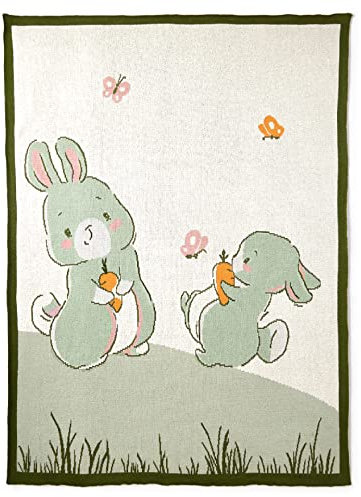 The White Cradle gestrickte Babydecke aus Bio-Baumwolle für Wiege/Kinderbett, ultraweich und warm, dick, Aber sehr leicht, Babys (100x80 cm) – Kaninchen