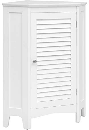 CASART Triangular Corner Cabinet, Bathroom Floor Cabinet with Single Shutter Door & 5-Position Adjustable Shelf, Space-Saving Storage Cupboard Sideboard for Bathroom Living Room Kitchen (White)