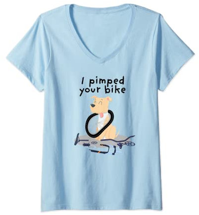 Damen Süßer beiger Pit Bull für Mountainbike & Rennrad Fahrer T-Shirt mit V-Ausschnitt