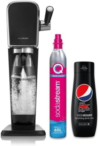 SodaStream Art Sparkling Water Maker Machine- Black + Set of 6 x Pepsi Max concentrates, Sugar-Free
