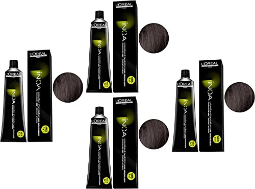L'Oréal Professionnel Coloración INOA 4,lote de 4 (4 x 60 ml)