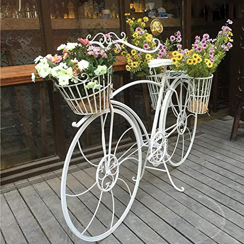 ASUMUI Fahrrad-Blumentopf, weiß, Garten-Pflanzgefäß, dekoratives Metall, Hochzeit, Fahrrad, Garten, Blumenständer (White)