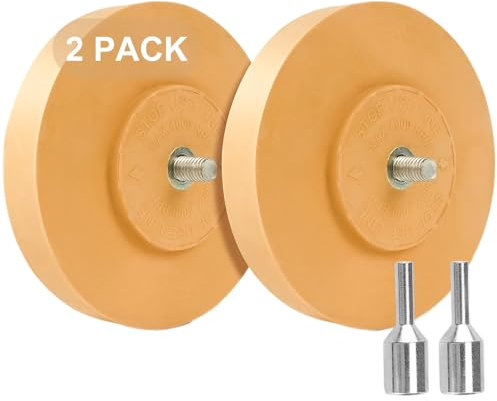 Belinova 2 Stück Aufkleber-Entferner, Rad-Klebstoffentferner mit Adapter, 10,2 cm, Gummi-Radiergummi, Rad für Bohrmaschine, entfernt Auto-Aufkleber, Vinylband, Grafiken, Nadelstreifen,