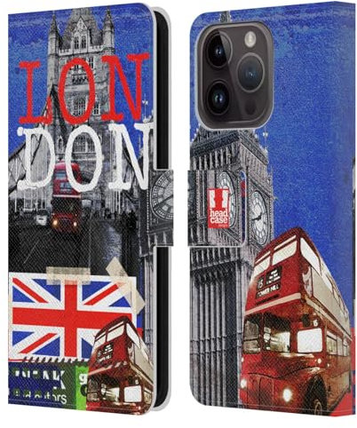 Head Case Designs Gipfel I Love London Leder Brieftaschen Handyhülle Hülle Huelle kompatibel mit Apple iPhone 15 Pro