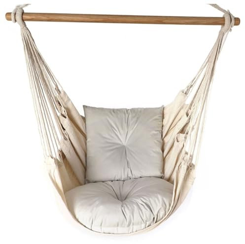 Love Gifts® Hängesessel mit 2 Kissen und Deckenhaken-Kit 130/100 cm - 150kg Belastbar, Hängestuhl für Erwachsene & Kinder, Hängesitz Aufhängung Indoor, Farbe grau