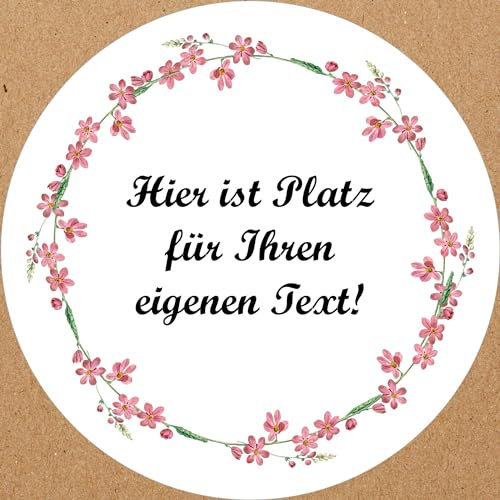 INDIGOS UG - Aufkleber selbst gestalten Blumenmuster - bunt - pinke Blumen - Wunschtext - 35 Stück - 40mm - personalisierte Geschenke - Etiketten selbstklebend - Dekoration Verpackung von Geschenken