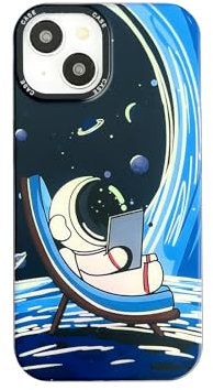 Yonds Queen for iPhone 15 Cute Case, Cool Cartoon Astronaut Space Planet Moon Laser Glitter Bling Design Stylish IMD Bumper Shockproof Anti-Slip Protector Case (Black Planet, iPhone 15)