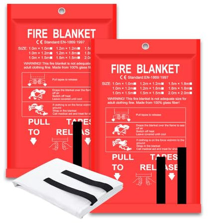 RAOARA Feuerlöschdecke aus Fiberglas für Zuhause, Küche, Camping, Auto, Büro, 101,6 x 101,6 cm, 2 Stück