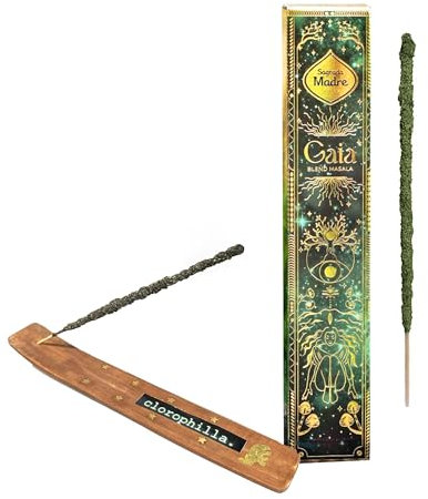 Gaia Masala Blend Räucherstäbchen grün - Energie aus der Natur, Wasser, Erde und Feuer, 8 Stunden - inklusive Räucherstäbchenhalter, kompatibel mit Chlorophilla