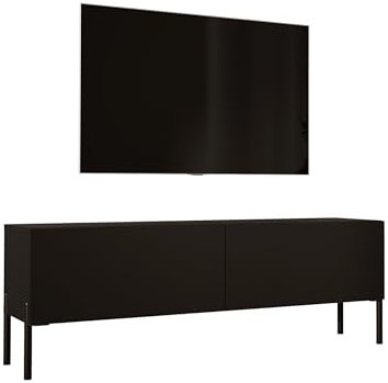 3E 3xE living.com TV- Schrank in Schwarz Matt/Schwarz Hochglanz mit Beinen in Schwarz, A: B: 140 cm, H: 52 cm, T: 32 cm