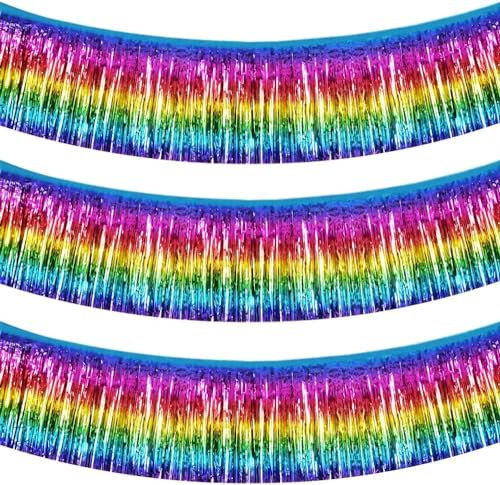 TONIFUL Metallic-Folien-Fransengirlande, dunkler Regenbogen-Wandbehang, Lametta-Fransenbanner für Auto-Parade, Brautparty, Hochzeit, Geburtstag, Ostern, Abschlussfeier, Urlaub, Party-Dekoration (9 m)