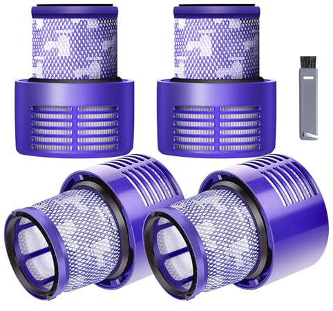 Filtro di ricambio V10 per Dyson V10 Cyclone Series, V10 Absolute, V10 Animal, V10 Total Clean, SV12, ricambio n. 969082-01, confezione da 4 filtri e 1 spazzola pulita