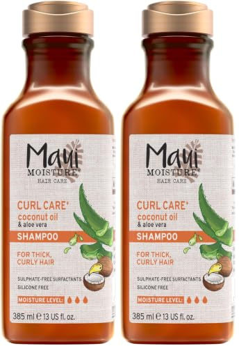 Maui Moisture Curl Care Coconut Oil Locken Shampoo, entwirrendes Haarshampoo für dickes Haar, intensiv feuchtigkeitsspendende Haarpflege mit Kokosöl, Plumeria- & Papaya-Extrakt, vegan* (385 ml)