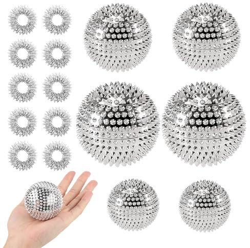 6 Stück Magnetic Acupressure Balls mit Massageringe für finger, 32 mm/47 mm/56 mm Massageball Magnetisch für Massage und Stress Relief, Igelbälle Massagebälle für Die Hand- und Fußmassage