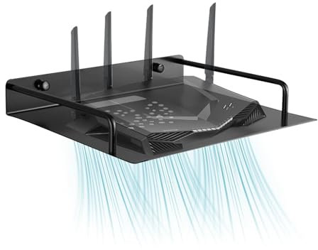 Router Rack - Single Layer Wifi Router Organizer, Aluminum Black Storage Tray, Wall Mount Network Rack, Router Storage Box, Shelf Wall Hanging, Bracket Cable Storage Organizer for Home Hotels