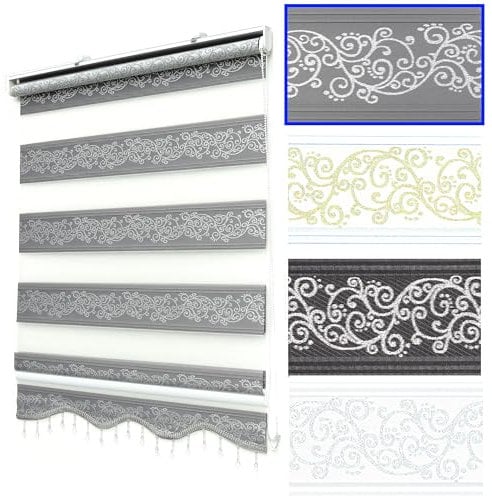 Brillant Doppelrollo Klemmfix ohne Bohren Grau Silber 200 x 110 cm (Länge x Breite) Duorollo Blickdicht mit Perlen, glitzert, Raffrollo Fenster Tür Zebra Perde Klemmrollo Seitenzugrollo