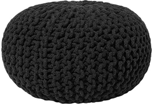 Generisch Runder Pouf aus schwarzer Baumwolle mit Styroporkugeln, weiches Innenaccessoire Conrad