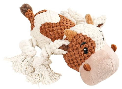 Sanchio Quietschspielzeug Hund - Hundespielzeug für aggressive Kauer, Hund Plüschtier für große Hunde (Braun und Weiß)