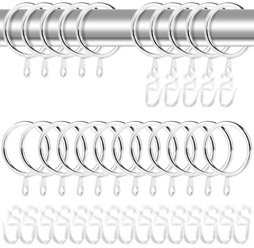 NVIYAM 40 Stück Metall Vorhangringe und 40 Kunststoff Gardinenhaken Gardinenringe Vorhang Hängend Ringe Duschvorhang Ringe Gardinen Ringe Metall Vorhänge Vorhangringe 30 mm Innendurchmesser (Silber)