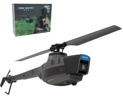 C128 Black Hornet Scout Drone RC Helicopter Model with 1080P Camera, 2.4G RC 4CH Aerial Military Aircraft Helicopter Model with 6-Axis Gyro for Beginner Adults Kids (RTF Version/Grey)