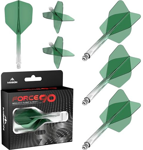 Mission Darts Force 90 | Integriertes präzisionsgeformtes Dart-Flight und Schaftsystem, Packung mit 3 professionellen, sehr langlebigen kombinierten Dart-Flights und Schäften, Standard Nr. 6
