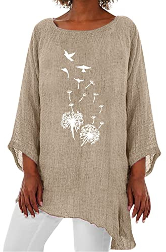 Daily Deals Clearance Women Oversized T Shirt Womens 3 of 4 Sleeve Crew Neck Irregular Hem Top T Shirt Casual Blend Shirts Tee Boxing Day Sale 2024 Early Khaki